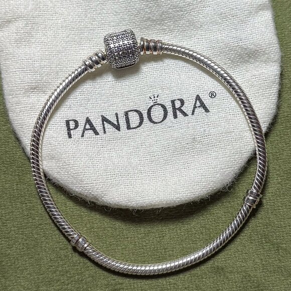 New PANDORA Sterling Silver Bracelet with CZ Slider Charm - Picture 1 of 16